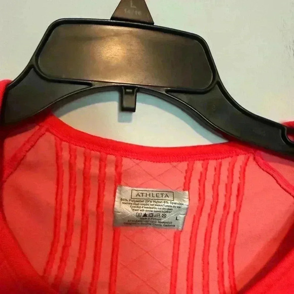 Athleta Finish Fast Line Tee Womens Size Large Pink Neon/Orange Short Sleeve - Picture 2 of 4